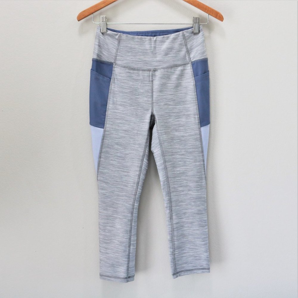 RBX Active Purple Gray Capri Cropped Leggings with Pockets Women’s Size S